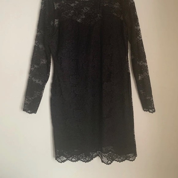 Charlotte Russe Black Lace Dress Long Sleeve Round Neck Stretch Party US2X UK 24 - Picture 8 of 13